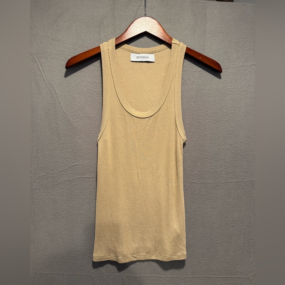 Sprwmn Sleeveless Knit Tank in Light Beige